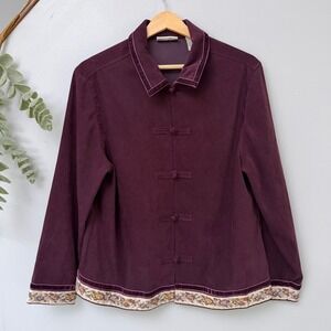 Amanda Smith Jacket Whimsigoth Witchy Faux Suede Toggle Button Floral Eggplant